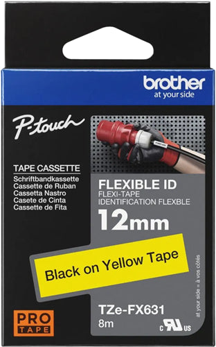 Brother TZe-FX631 12mm x 8m Black on Yellow Flexi ID Tape