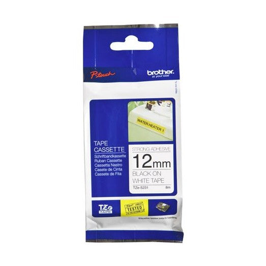 Brother TZe-S231 12mm x 8m Extra Strength Black on White Tape