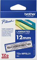 Brother TZEMPSL31 12mm x 4m P-Touch Black on Silver Lace Tape