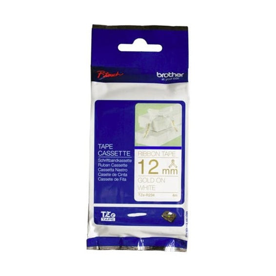 Brother TZe-R234 12mm x 4m Gold on White Ribbon Tape