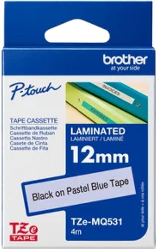 Brother TZe-MQ531 12mm x 4m Black on Pastel Blue Tape