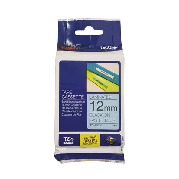 Brother TZe-MQ531 12mm x 4m Black on Pastel Blue Tape