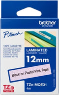 Brother TZe-MQE31 12mm x 4m Black on Pastel Pink Tape