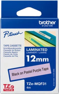 Brother TZe-MQF31 12mm x 4m Black on Pastel Purple Tape
