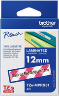 Brother TZe-MPRG31 12mm x 4m Black on Red Gingham Tape