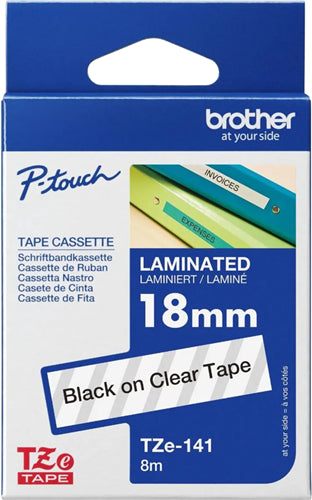 Brother TZe-141 18mm x 8m Black on Clear Tape