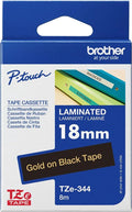 Brother TZe-344 18mm x 8m Gold on Black Tape