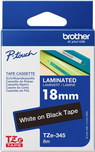 Brother TZe-345 18mm x 8m White on Black Tape