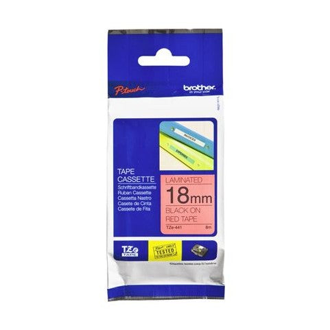Brother TZe-441 18mm x 8m Black on Red Tape