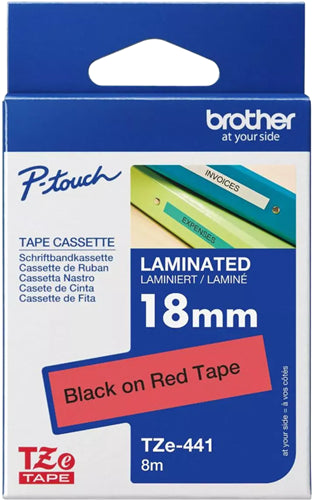 Brother TZe-441 18mm x 8m Black on Red Tape