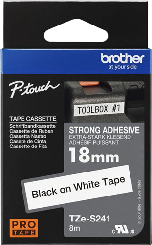 Brother TZe-S241 18mm x 8m Extra Strength Black on White Tape