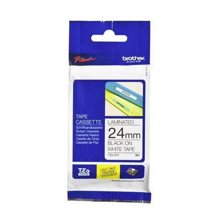 Brother TZe-251 24mm x 8m Black on White Tape