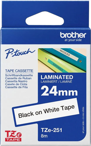 Brother TZe-251 24mm x 8m Black on White Tape