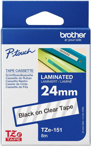 Brother TZe-151 24mm x 8m Black on Clear Tape