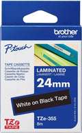 Brother TZe-355 24mm x 8m White on Black Tape
