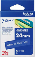 Brother TZe-555 24mm x 8m White on Blue Tape