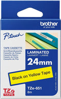 Brother TZe-651 24mm x 8m Black on Yellow Tape