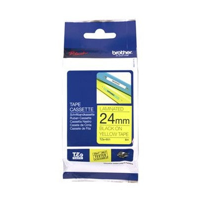 Brother TZe-651 24mm x 8m Black on Yellow Tape