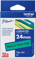 Brother TZe-751 24mm x 8m Black on Green Tape