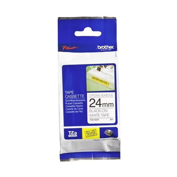 Brother TZe-S251 24mm x 8m Extra Strength Black on White Tape