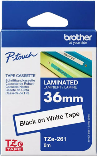 Brother TZe-261 36mm x 8m Black on White Tape