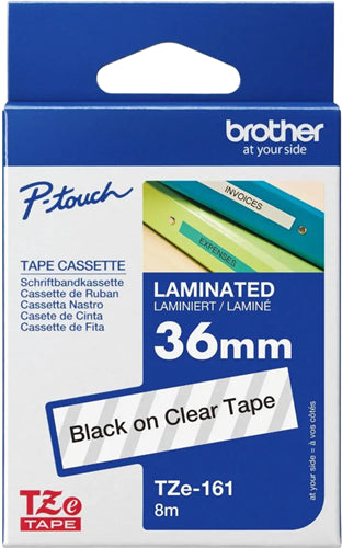 Brother TZe-161 36mm x 8m Black on Clear Tape