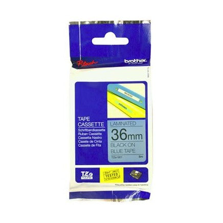 Brother TZe-561 36mm x 8m Black on Blue Tape