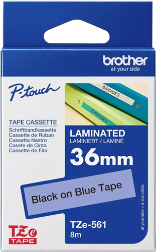 Brother TZe-561 36mm x 8m Black on Blue Tape