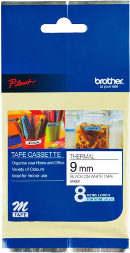 Brother MK-221 9mm x 8m Black on White M Label Tape