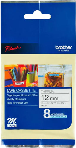 Brother MK-231 12mm x 8m Black on White M Label Tape