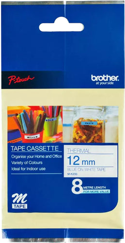 Brother MK-233 12mm x 8m Blue on White M Label Tape