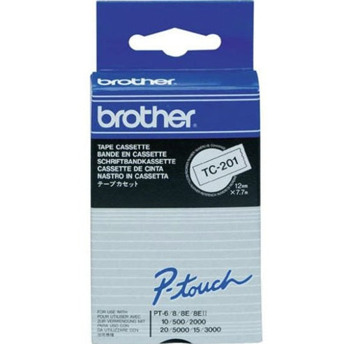 Brother TC-201 12mm x 8m Black on White Label Tape