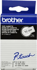 Brother TC-201 12mm x 8m Black on White Label Tape
