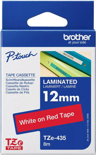 Brother TZe-435 12mm x 8m White on Red Tape
