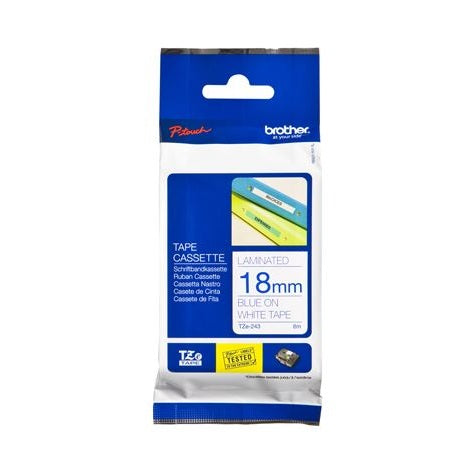 Brother TZe-243 18mm x 8m Blue on White Tape