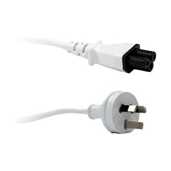 3 Pin Power (M) to C5 Clover (M) White 2m Power Cable