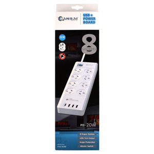 Power strip packaging with 'Cansai' branding on a white background