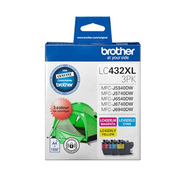 Brother LC432XL3PKS 3-Pack High Yield Ink Cartridge (C/M/Y)