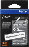 Brother HSe-221E 9.0mm x 1.5m Black on White Heat Shrink Tape
