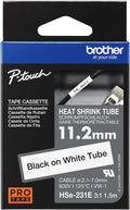 Brother HSe-231E 11.2mm x 1.5m Black on White Heat Shrink Tape