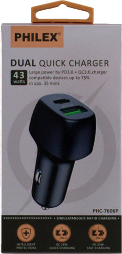 Sansai Dual USB Car Charger - Type-C & Type-A