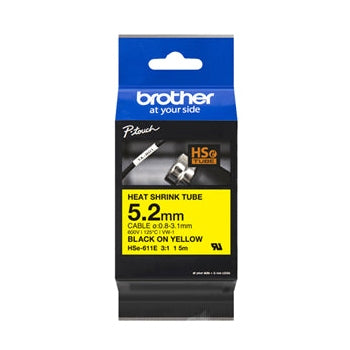 Brother HSE611E 5.2mm x 1.5m Black on Yellow Heat Shrink Tape
