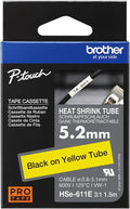 Brother HSE611E 5.2mm x 1.5m Black on Yellow Heat Shrink Tape