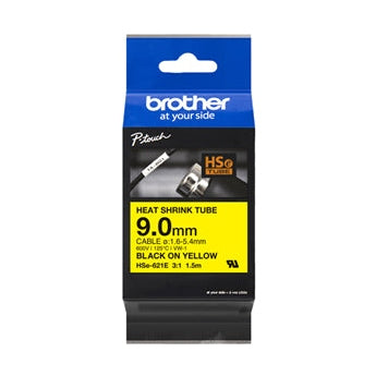 Brother HSE621E 9.0mm x 1.5m Black on Yellow Heat Shrink Tape