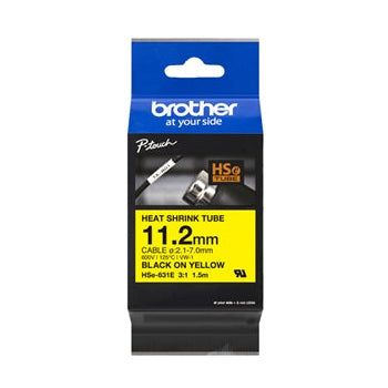Brother HSE631E 11.2mm x 1.5m Black on Yellow Heat Shrink Tape