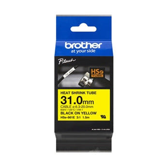 Brother HSE661E 31.0mm x 1.5m Black on Yellow Heat Shrink Tape