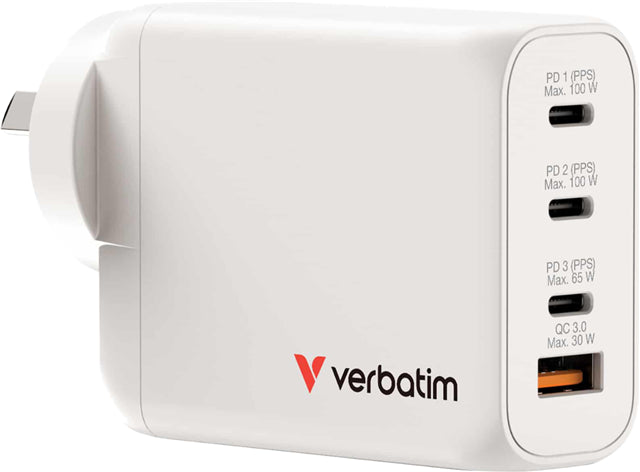 Verbatim 100W GaN Charger with 3x USB-C and 1x USB-A