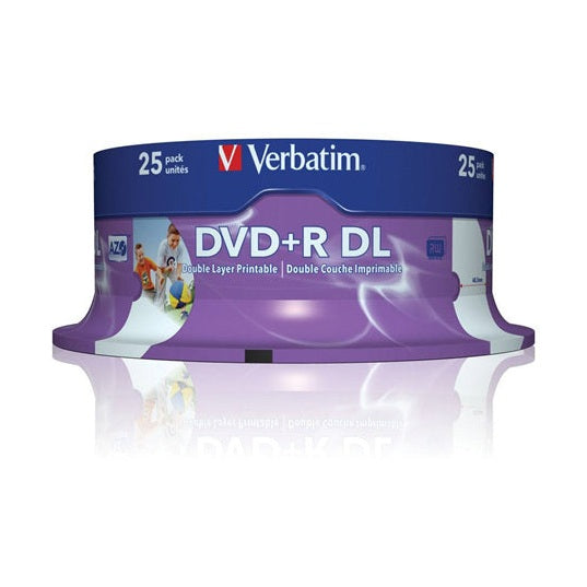 Verbatim DVD+R DL 8.5GB 8x White Wide Printable 25 Pack on Spindle