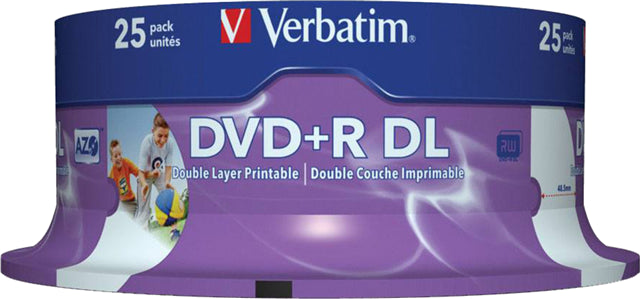 Verbatim DVD+R DL 8.5GB 8x White Wide Printable 25 Pack on Spindle